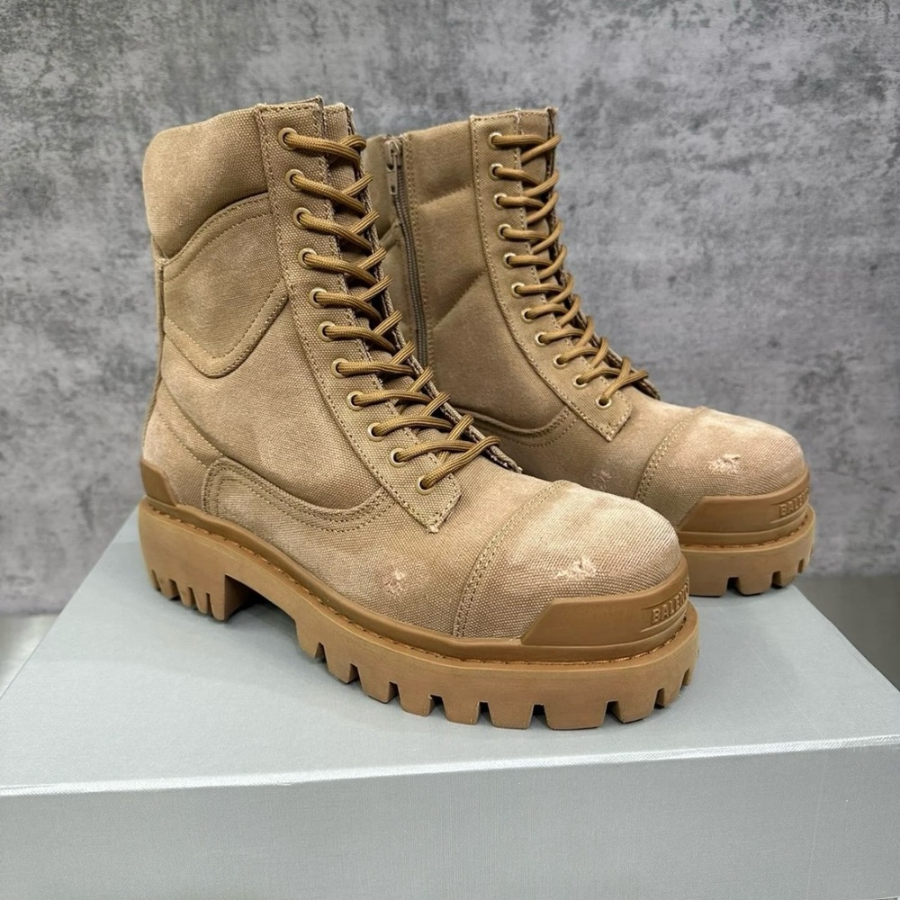 Balenciaga Tan Combat Boots with Rugged Sole